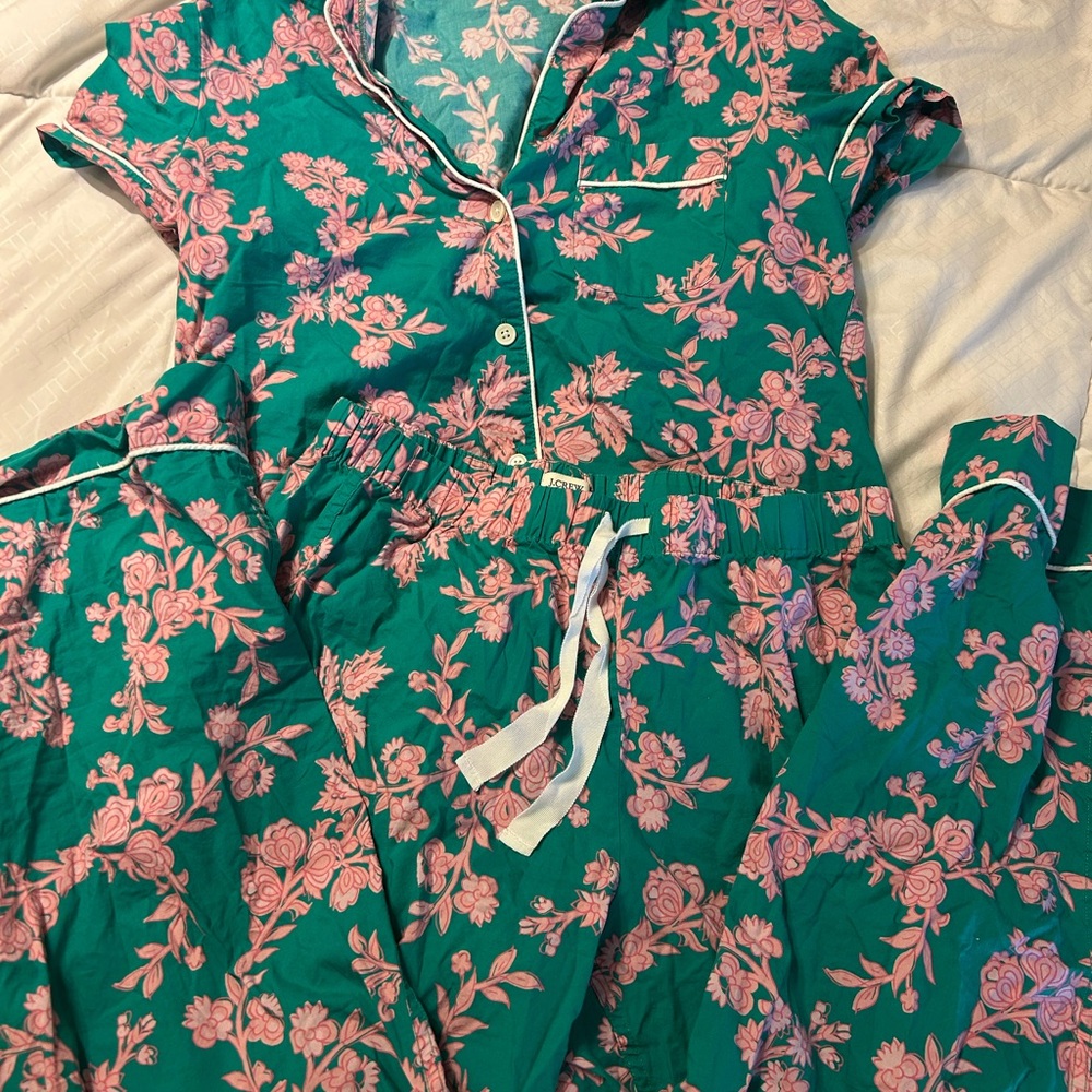 J. Crew Green and Pink Floral Pajama Set